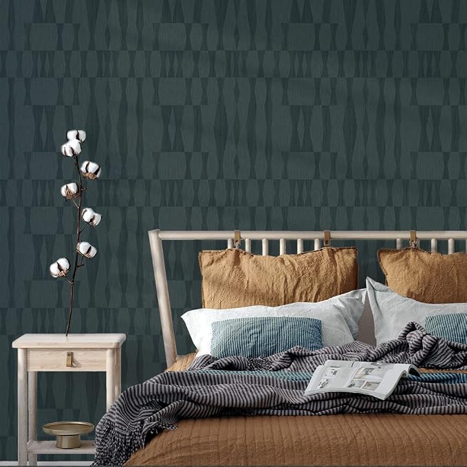 Tempaper Textured Blue Faux Grasscloth Geo Removable Peel and Stick Wallpaper - Image 5