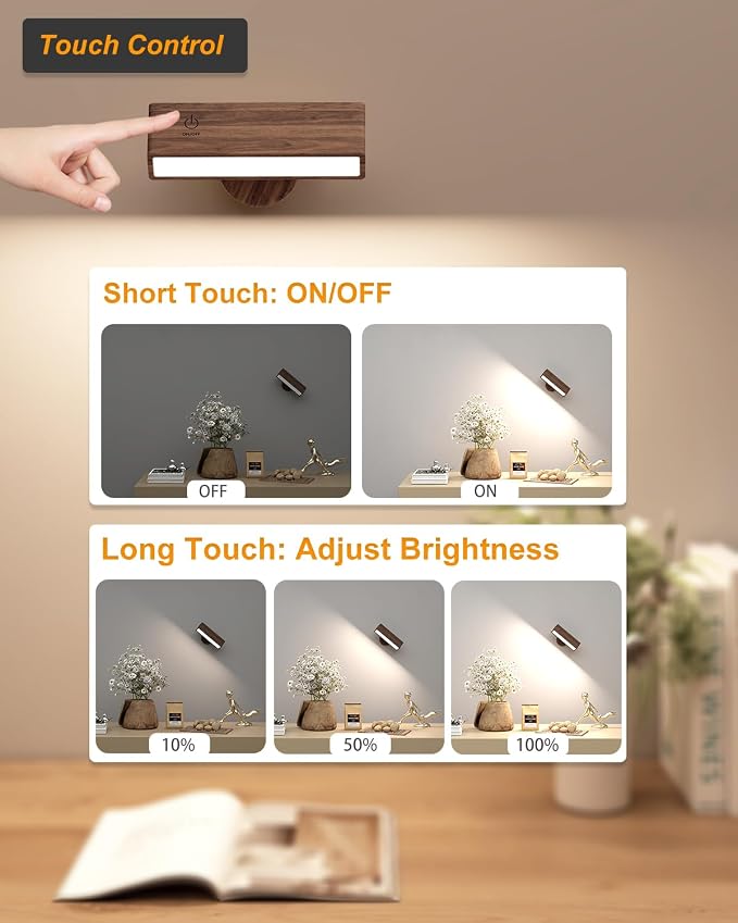 DetarZinLED Wall Lights Battery Operated Wooden, Magnetic Wall Sconces - Image 4