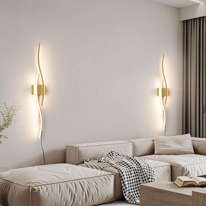 Daunton Modern Gold Plug in Wall Sconces Set of Two, RC Dimmable LED Plug in - Image 3