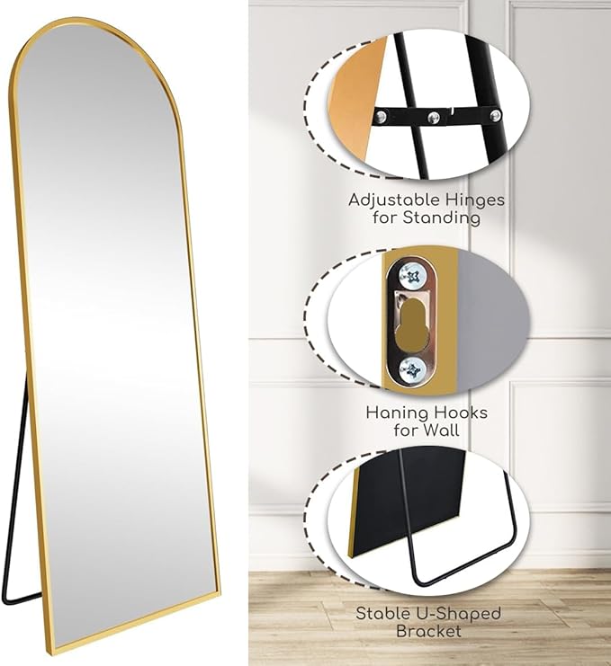 Prywot Arched Full Length Mirror, Modern Full Body Mirrors - Image 5