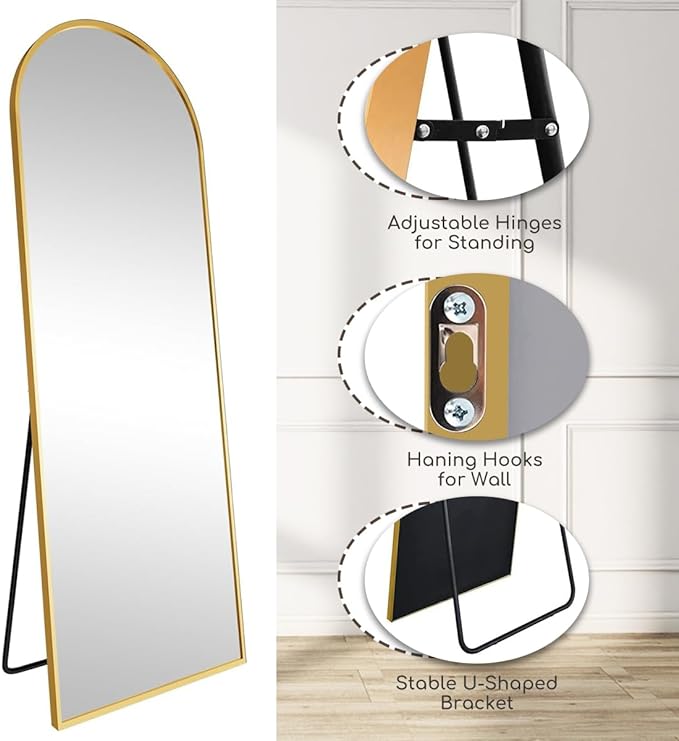 Prywot Arched Full Length Mirror, Modern Full Body Mirrors - Image 2