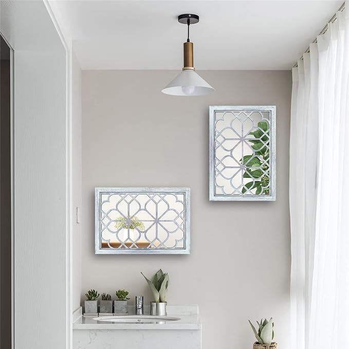 Wocred Set of 2 Rectangular Wall Mirror, Gorgeous Rustic Farmhouse Accent Mirror - Image 3