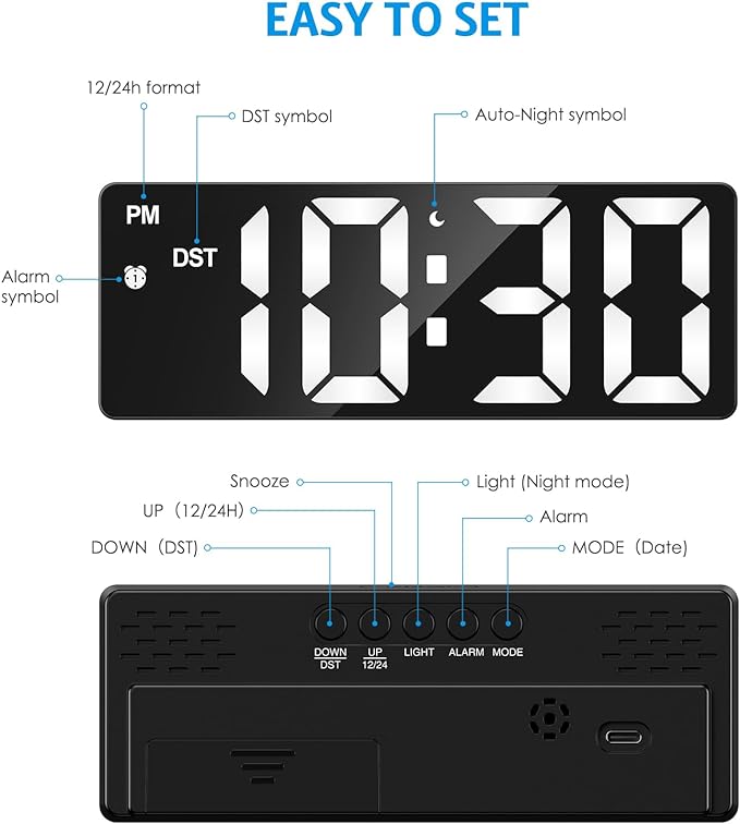 AMIR Digital Alarm Clock, Upgraded Small Digital Clock, Digital Clock Large - Image 4