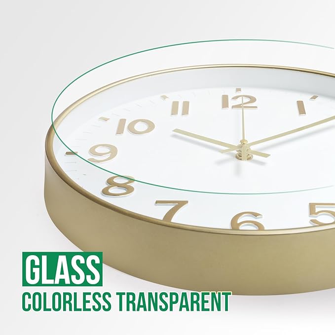 Wall Clock 12 Inch White-Gold Modern Simple Quartz Decorative Clock Non-Ticking - Image 5