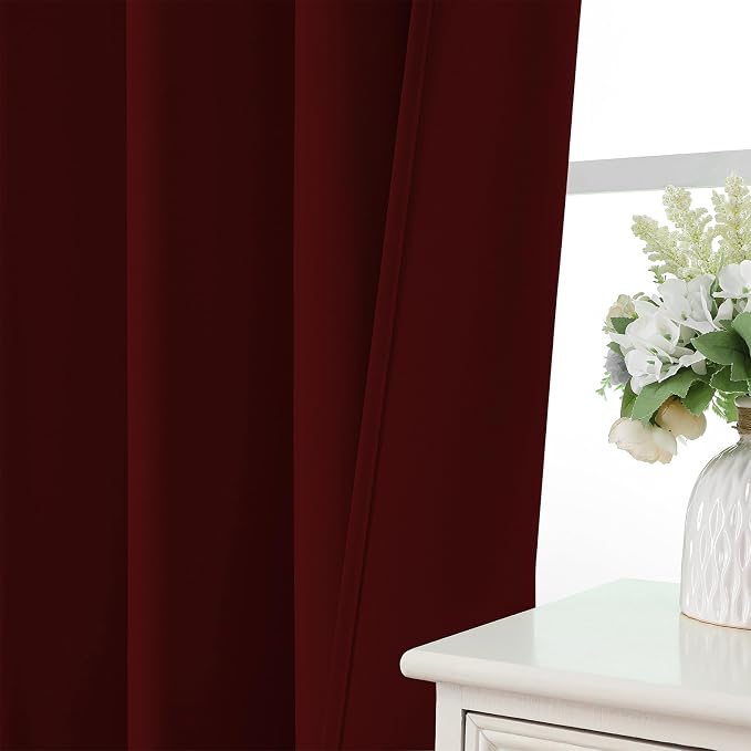 CUCRAF Burgundy Red Blackout Curtains 108 inch Length 2 Panels Set, Rod Pocket - Image 6