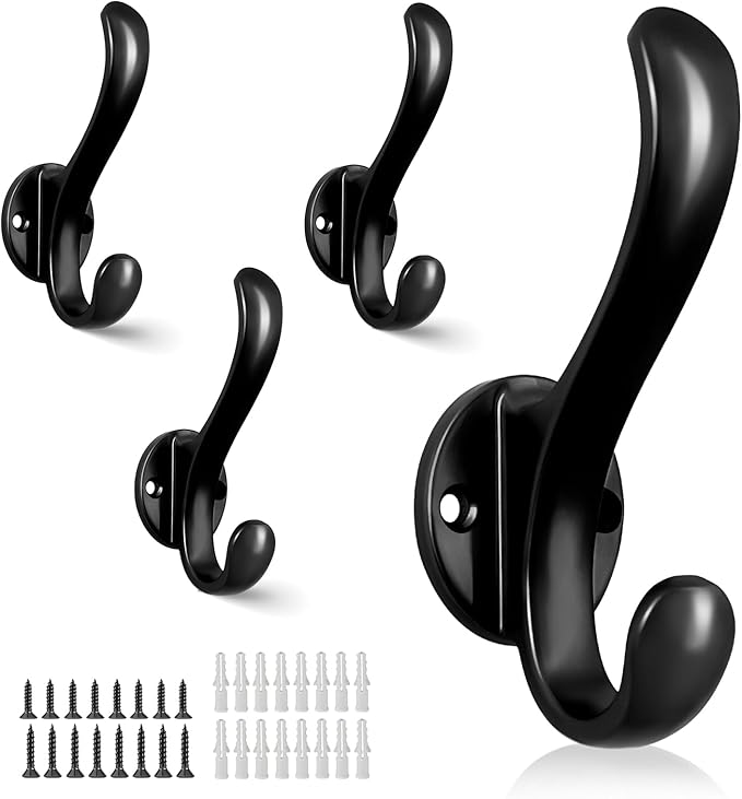 4 Pack Coat Hooks Wall Mount Heavy Duty Utility Retro Double Hooks by PEOIAOY
