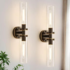 Indoi Wall Sconces Set of Two, Hardwired Brown Bathroom Sconces Wall Lighting by Indoibrightenyourbathroom