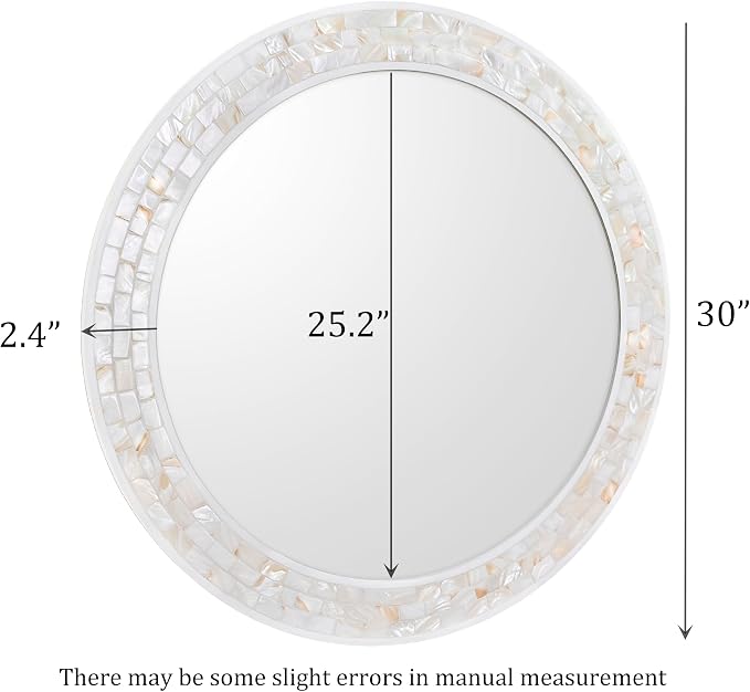 Mosaic Mirrors for Wall 30 Inch, Natural Mother of Pearl Inlay White Framed - Image 3