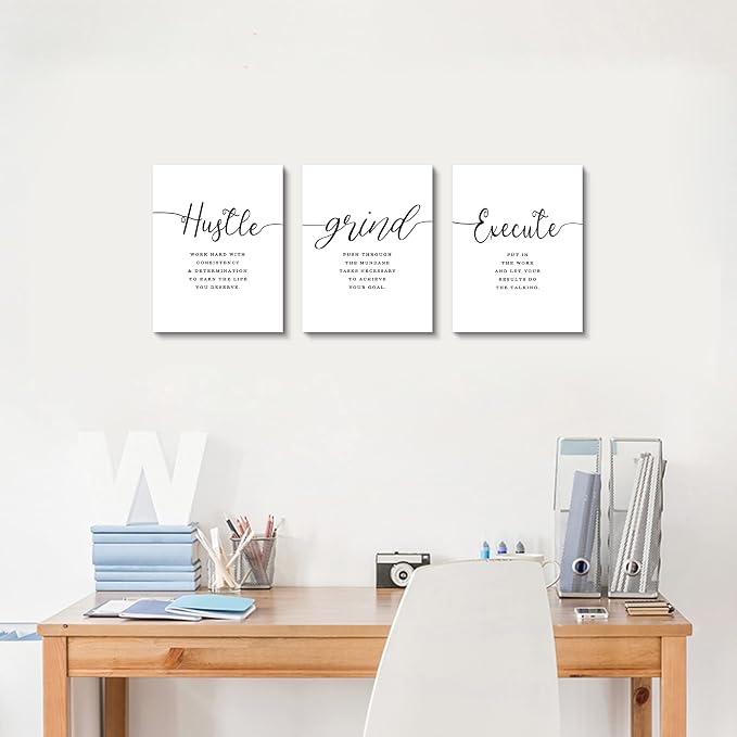 Framed Canvas Wall Art Grind Hustle Quote Poster, Office Wall Art, Positive - Image 6