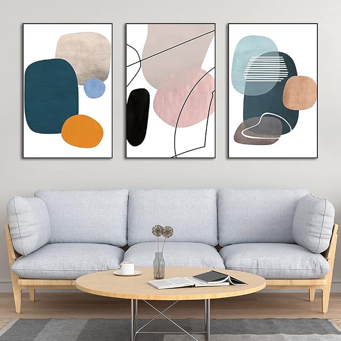 MPLONG Wall Art 3 Pieces Of Framed Decorative Paintings Abstract Simple Orange - Image 4