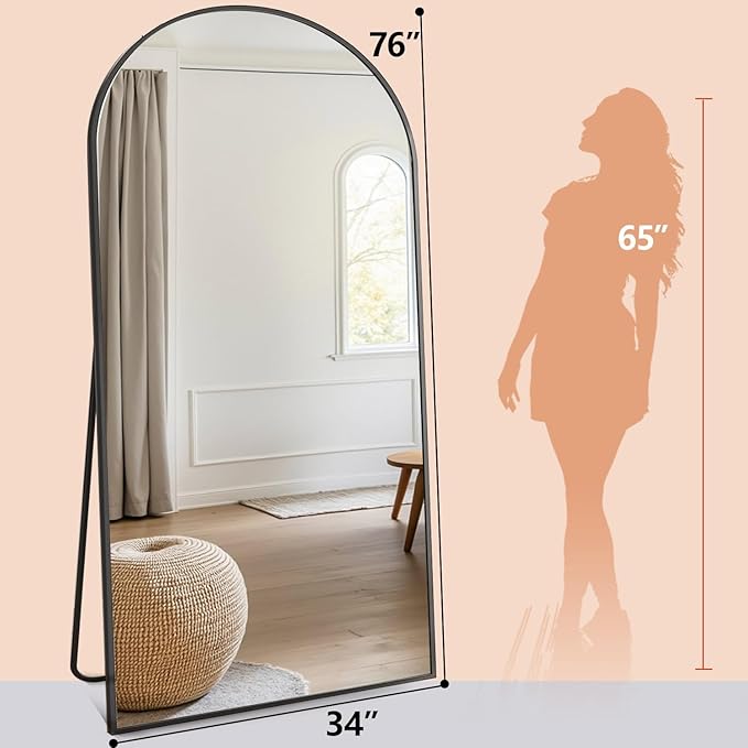 Prywot Arched Floor Mirror, 76 "x 34" Full Length Mirror Wall Mirrors Hanging - Image 7