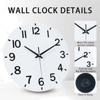 HZDHCLH Wall Clock 12 Inch Silent Non Ticking Wood Battery Operated White - Image 2