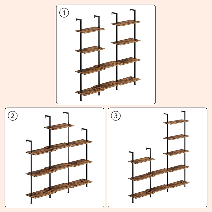 HOOBRO DIY Ladder Shelf, 5-Tier Wooden Wall Mounted Bookshelf, Narrow Bookcase - Image 7