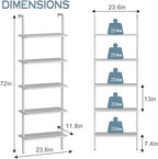 aboxoo Ladder Shelf 2 PCS White Bookshelf 5-Tier Wooden Open Shelf Wall-Mounted - Image 3