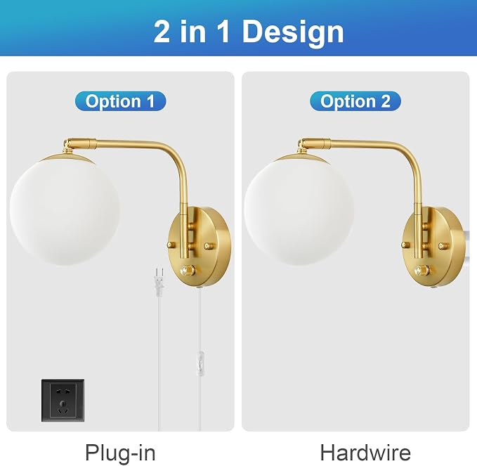VATONI Dimmable Wall Sconces Plug in, Swing Arm Wall Lights - Image 7