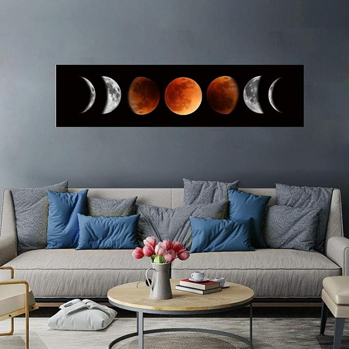 Ohhvvow Moon Phase Wall Art Painting, 47L x 11.8W Black and Tawny Modern - Image 5
