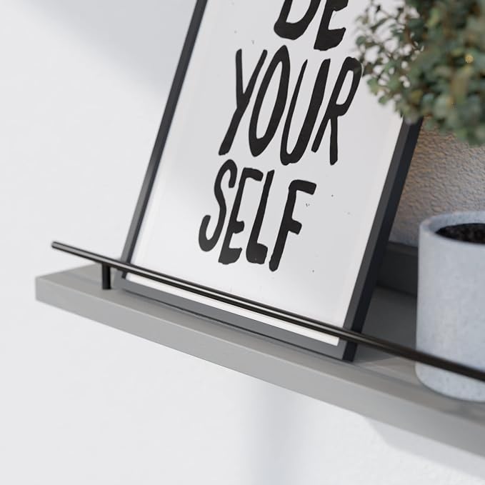 WOPITUES Floating Shelves with Black Metal Guardrail, Shelves - Image 4