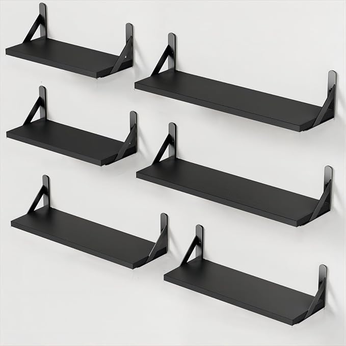 AMADA HOMEFURNISHING Wall Shelves Set of 6, Wood Floating Shelves by AMADAHOMEFURNISHING