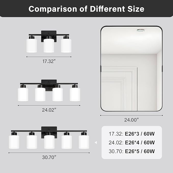 FonmYim Black Bathroom Light Fixtures, 5-Light Modern Vanity Light Over Mirror - Image 6