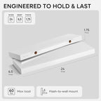 Homeforia White Floating Shelves 24 inch, High End Solid Real Wood 24inch - Image 2
