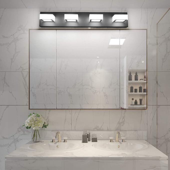 Ralbay LED Black 4 Lights Acrylic Lighting Fixtures Modern Matte Black Bathroom - Image 7