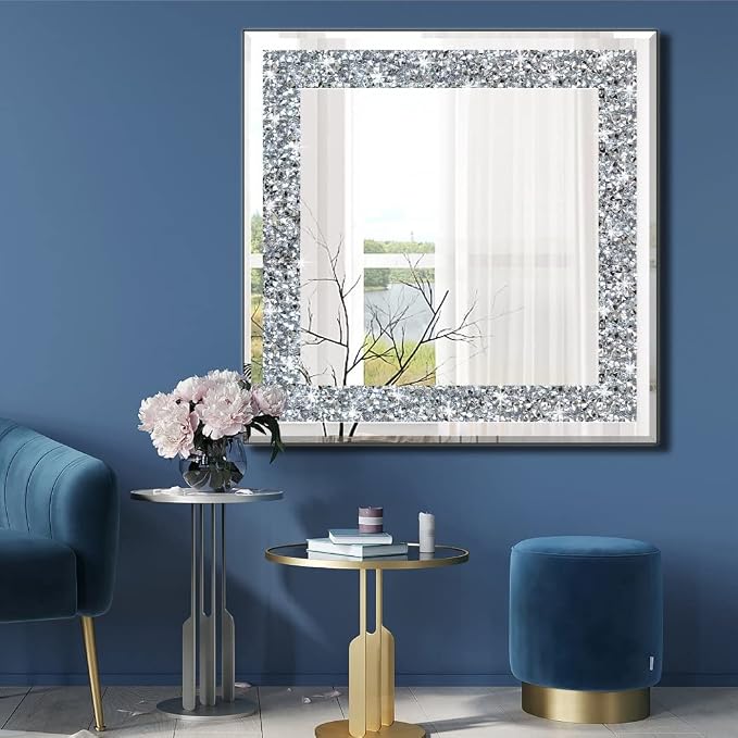 Crystal Crush Diamond Sparkly Square Silver Mirror - Image 2
