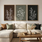 Framed Boho Botanical Wall Art for Living Room, 3 Piece Rustic Floral Canvas by MXART
