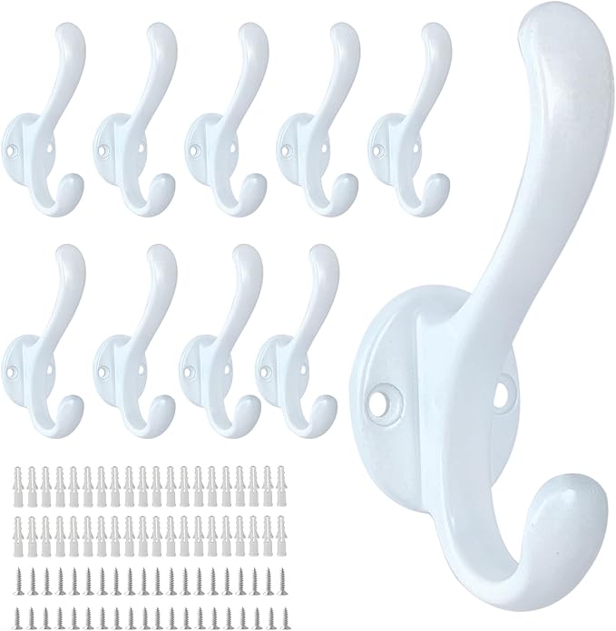 10 Pack Coat Hooks Wall Mount Heavy Duty Utility Retro Double Hooks by PEOIAOY