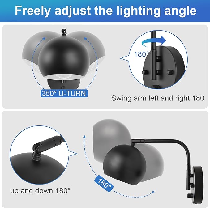 VATONI Plug in Wall Sconces, Dimmable Wall Sconce Swing Arm Wall Lights - Image 3