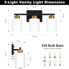 FonmYim Black and Gold Bathroom Light Fixtures, 3-Light Modern Vanity Light - Image 2