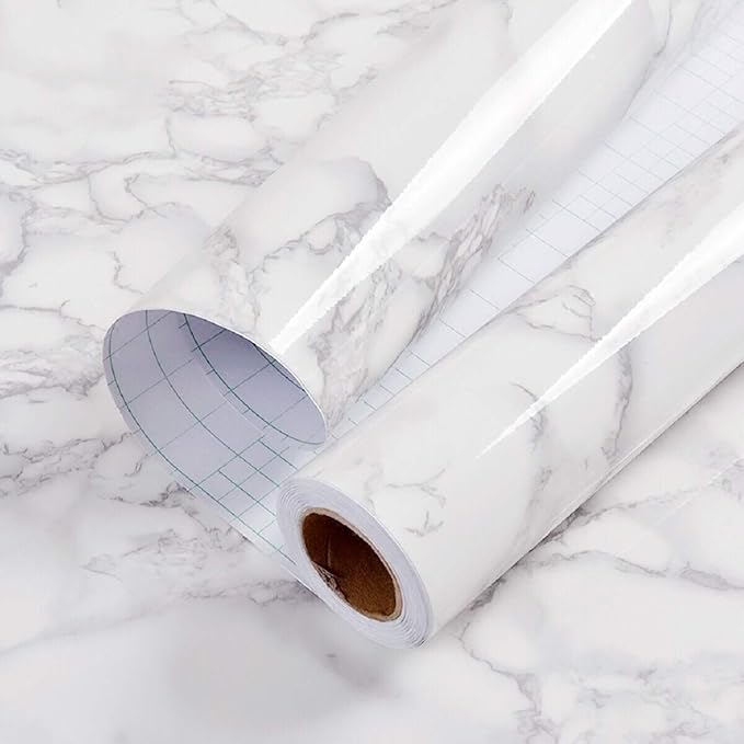 practicalWs Glossy Marble Contact Paper Granite White/Grey Kitchen Countertop by practicalWs