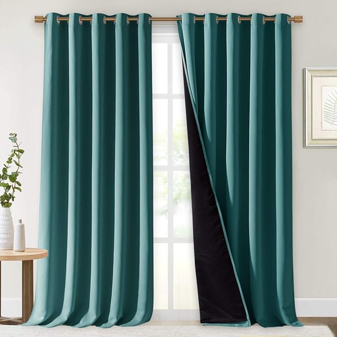 NICETOWN Total Shade Curtains and Draperies, Sea Teal, Package of 2, 62 inches by NICETOWN