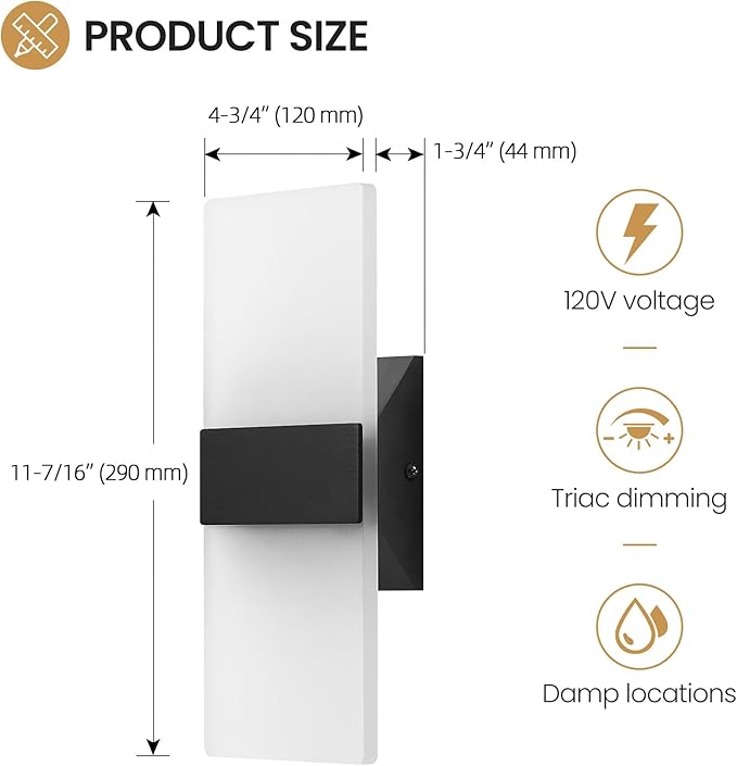 12 Inch Modern Black LED Wall Sconce, Indoor Dimmable Wall Lights, 12W - Image 6