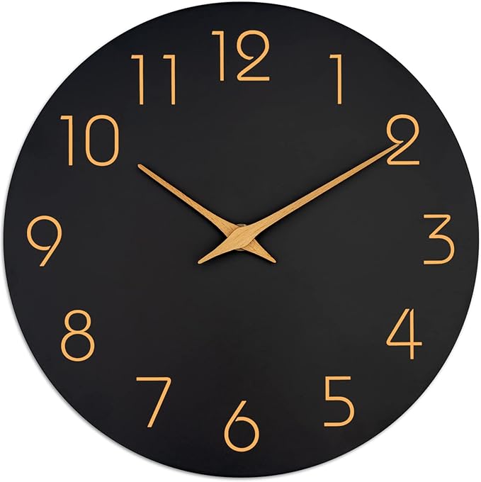 Mosewa 12 Inch Black Wall Clock Battery Operated Silent Non Ticking Modern by MOSEWAWALLCLOCK