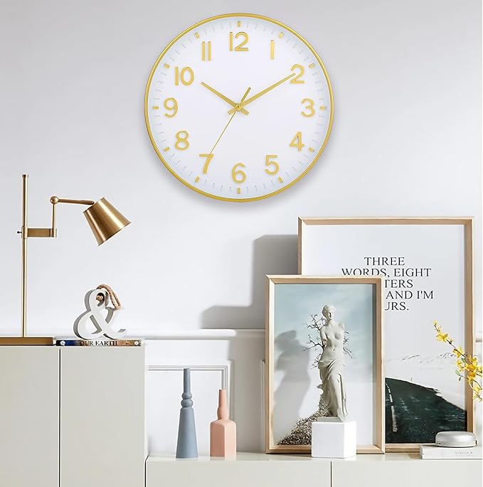 HZDHCLH White and Gold Wall Clocks Battery Operated 12 inch Silent Non Ticking - Image 6