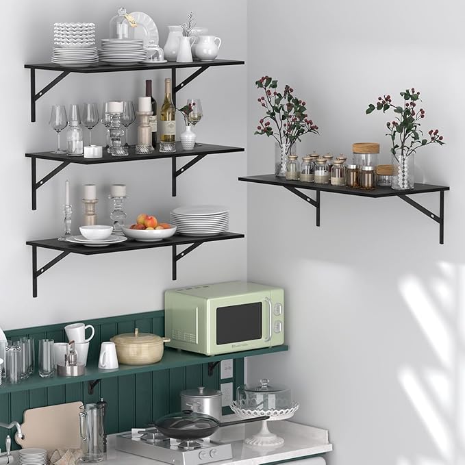 Deep Floating Shelves for Wall Set of 3, 24W x 12 Inch Deep Black Floating - Image 2