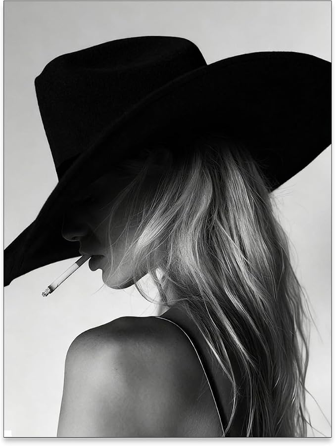 FuSatisYilife Trendy Black And White Wall Art Cool Western Woman Smoking Prints by FuSatisYilife