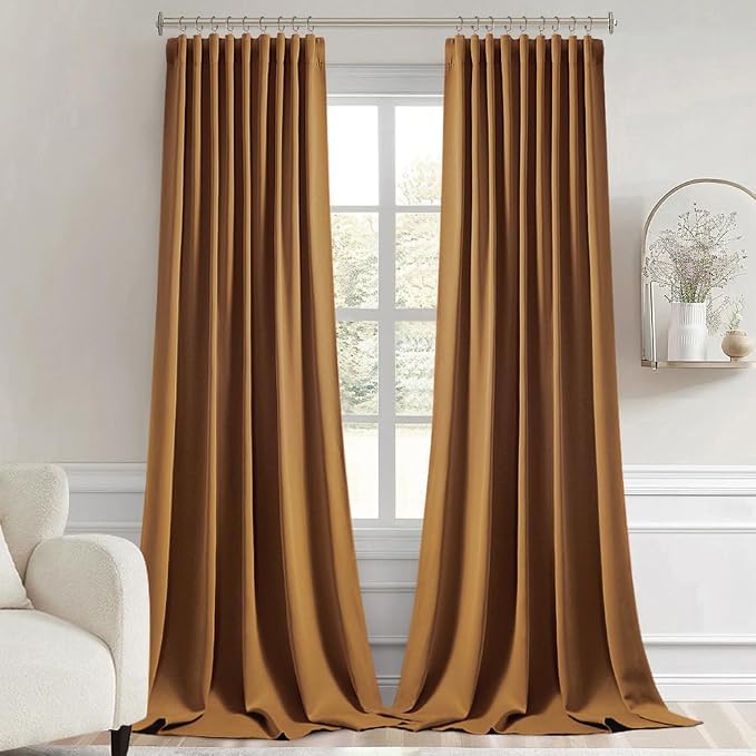 MIULEE Golden Brown Back Tab Blackout Curtains 108 Inch Long 2 Panels Set - Image 9