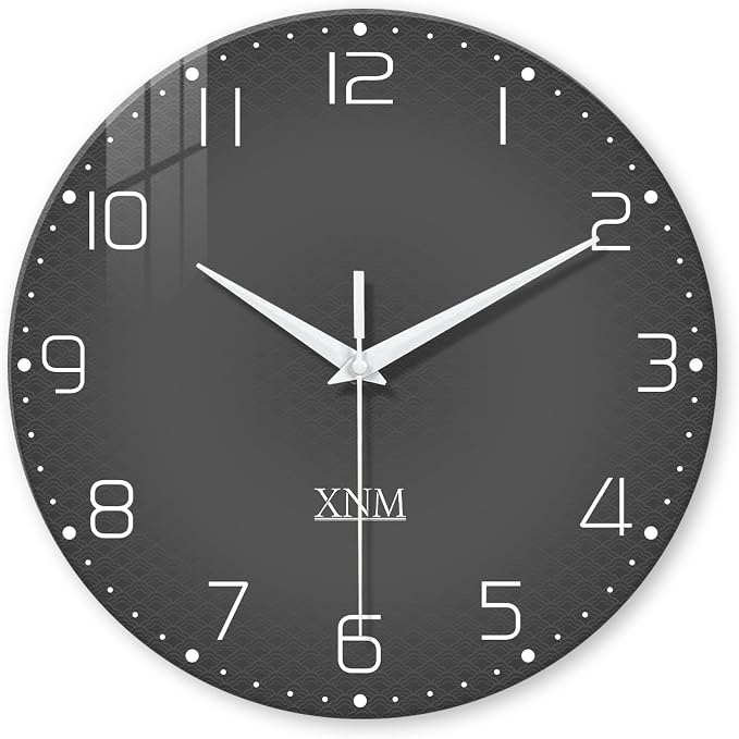 XNM Modern Glass Minimalist Wall Clocks Battery Operated 12 Inch Analog Dark by XNMwallclock