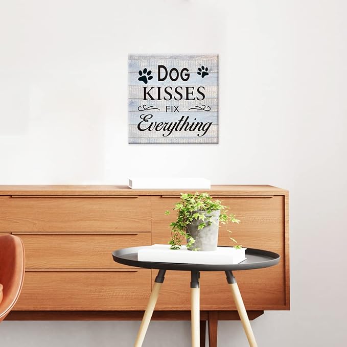 Funny Farmhouse Dog Canvas Wall Art Decor Dog Kisses Fix Everything Rustic Sign - Image 4