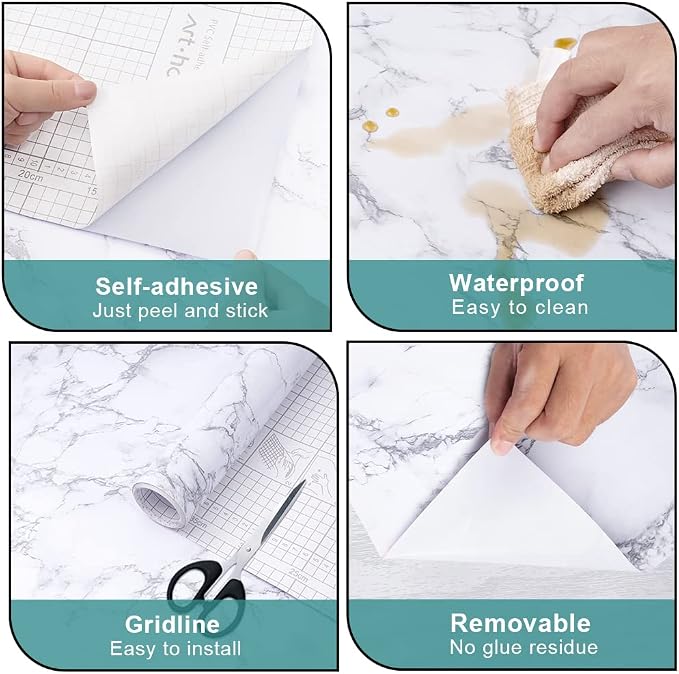 Arthome 60 x 508 cm Peel and Stick Marble Contact Paper, Self-Adhesive - Image 6