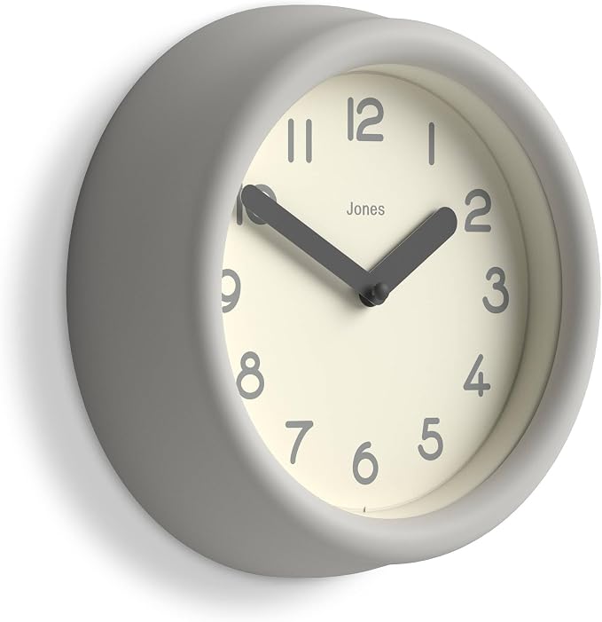 JONES CLOCKS® Fuze wall Clock | Small Round Clock | Gray | Playful Modern Design by JONESCLOCKS