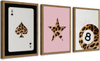 Pink and Black Leopard Wall Art, Lucky Girl 8 Ball Wall Decor Set of 3 Cheetah by TransformYourWallsElevateYourStyle