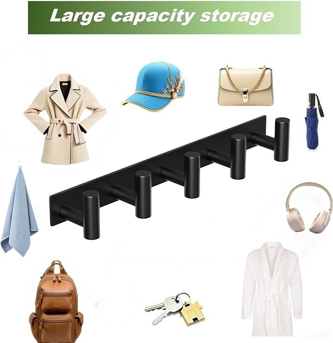 Coat Rack Wall Mounted with 5 Hooks, Heavy Duty Stainless Steel Wall Hooks - Image 7