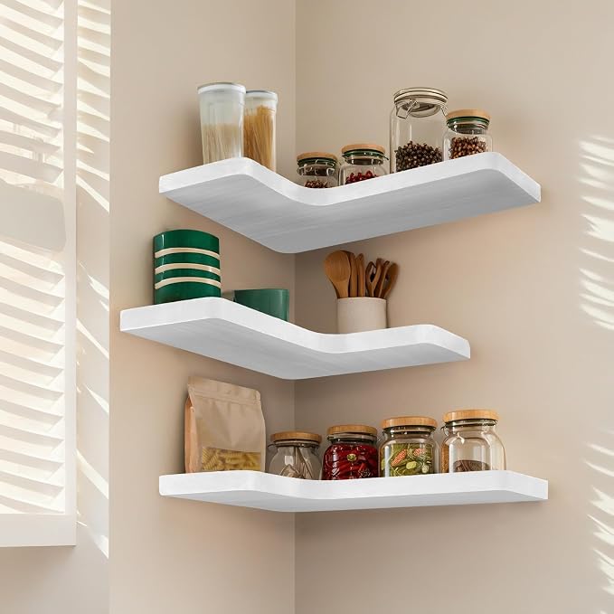 Floating Corner Shelves Set of 3, Solid Wood Picture Wall Shelf, Floating - Image 4