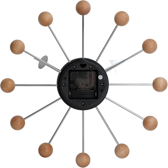 NUOVO 13 Inch Wood Ball Wall ClockMulticolor Mid Century Creative Silent Quartz - Image 2