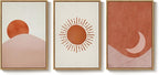 Framed Sun and Moon Boho Wall Art Bedroom, 3 Piece Abstract Minimalist - Image 9