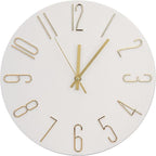 Wall Clock 12 Inch Silent Non-Ticking Imitation Wood Indoor Clock Round White by BAKBRAND