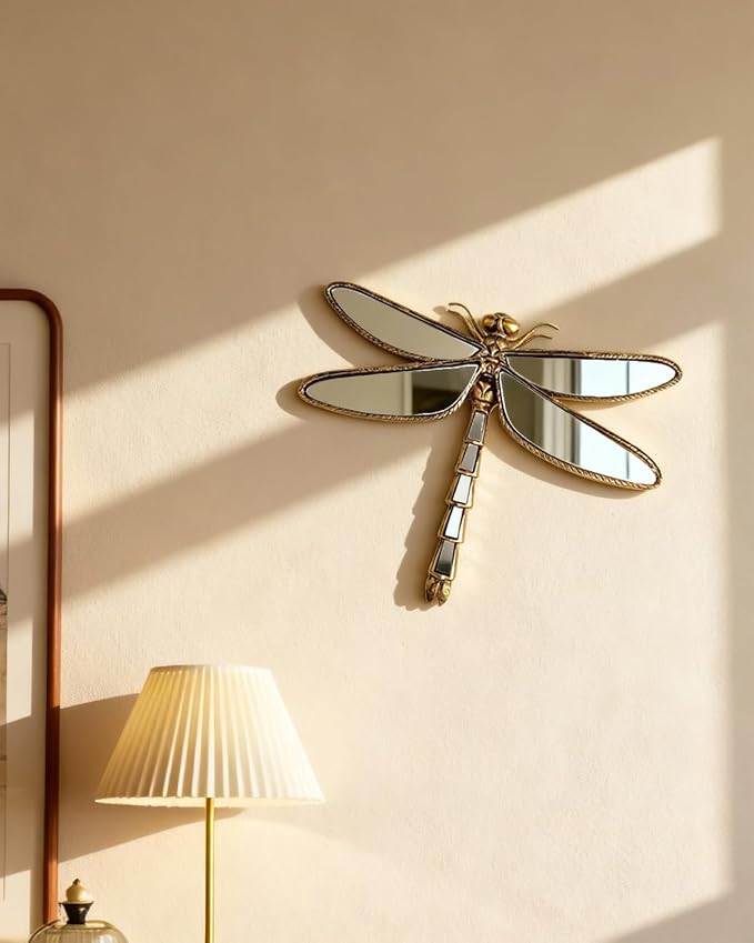 Dragonfly Wall Mirror Decor, Butterfly Art Wall Mirrors, Retro Gold Resin - Image 4