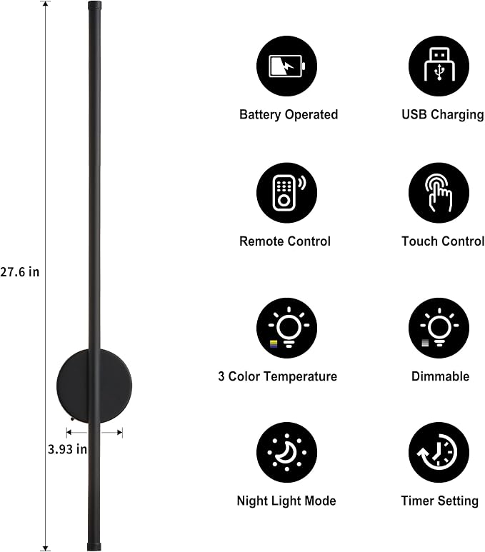 Battery Operated Modern Wall Sconces, Dimmable Wireless Wall Light Set of Two - Image 5